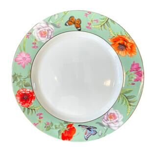 Grace Teaware Fine Porcelain Mint Green Floral Dinner Plates 10.5in Set of 4 New